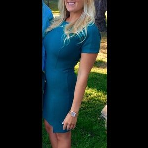 French Connection Teal Ponte Stretch Shift Dress